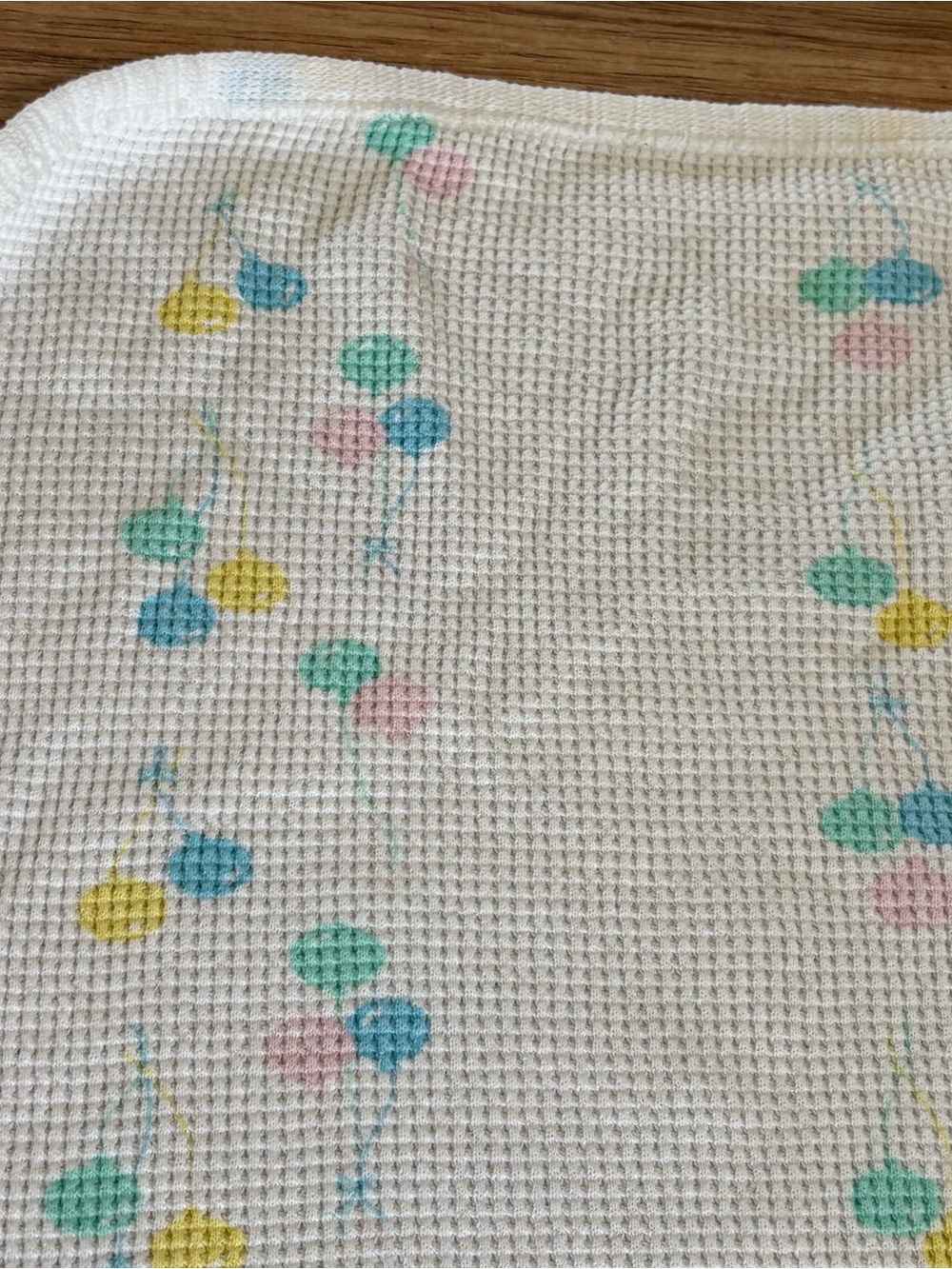 VTG J.E. Morgan Baby Blanket Balloon Waffle Weave Knit Receiving Cotton Pastel